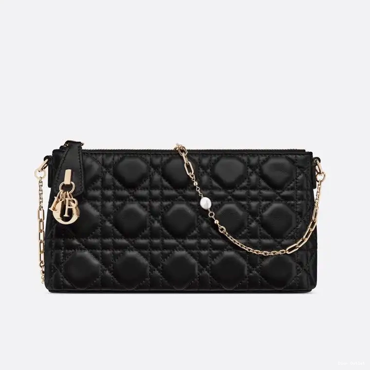 Black Dior Cannage Midi Mini Lambskin Bag 0509